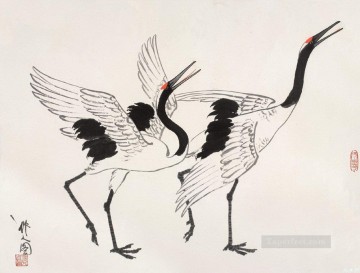 Animal Painting - Wu zuoren grullas pájaros de tinta china antigua